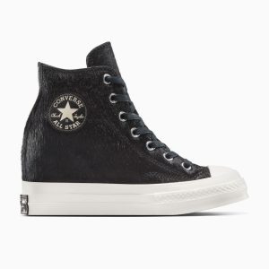 Converse Chuck 70 Wedge Platform Luxe Pony Hair Black/Black/Egret (A12561C)