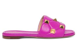 Valentino Roman Stud Flat Sandals Radiant Orchid (VW2S0BK4ZCG55U)