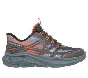 Skechers Slip-ins: Microspec Velocity – Grid-Shift Sneaker Houtskool/Oranje