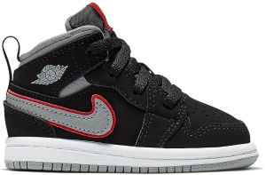 Jordan 1 Mid Black Particle Grey Gym Red (TD)