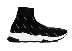 Balenciaga Speed Trainer Mid Logo Print Black