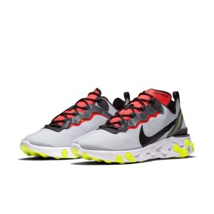 Nike React Element 55 Pure Platinum Bright Crimson Volt