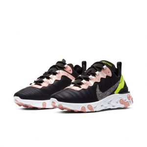 Nike Womens WMNS React Element 55 Premium ‘Black Coral Stardust’ Black/Volt/Coral Stardust (CD6964-002)