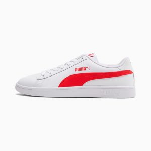 Puma Smash v2 leren Grijs/Rood/Wit (365215-09)