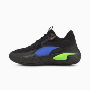 Puma Court Rider Pop Youth Basketball Shoes Zwart/Blauw (376108-01)