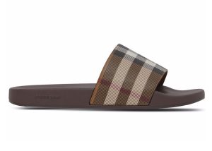 Burberry Check Print Slides Dark Birch Brown (8048195)
