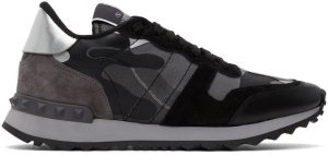 Valentino Garavani Black & Silver Camo Rockrunner Sneakers (WW2S0291QUM)