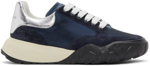 Alexander McQueen Navy & Silver Court Trainer Sneakers (645888W4GY3)