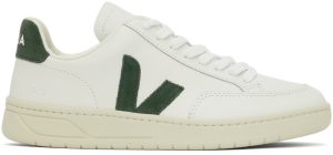 Veja White & Green Leather V-12 Sneakers (XD0202336)