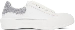 Alexander McQueen White & Silver Deck Lace-Up Plimsoll Sneakers (682410WIB67)