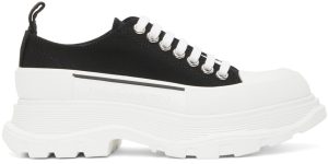 Alexander McQueen Black & White Tread Slick Platform Low Sneakers (611705 W4L32)