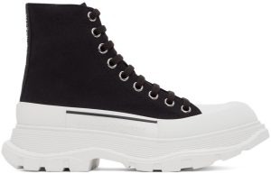 Alexander McQueen Black & White Tread Slick High Sneakers (611706W4MV2)
