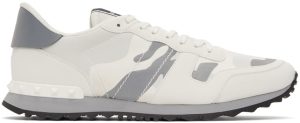 Valentino Garavani White & Silver Camouflage Rockrunner Sneakers (WY0S0723KIB)
