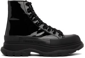 Alexander McQueen Black Patent Tread Slick High Sneakers (668775WIA35)
