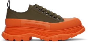 Alexander McQueen SSENSE Exclusive Green & Orange Tread Slick Low Sneakers (627225 WHYK3)