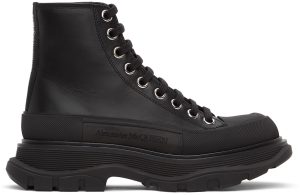 Alexander McQueen Black Leather Tread Slick Sneakers (633900 WHZ62)