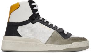 Saint Laurent White & Green Paneled High-Top Sneakers (6106181JZB0)
