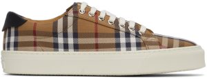 Burberry Brown Check Canvas & Calfskin Sneakers (8048156)