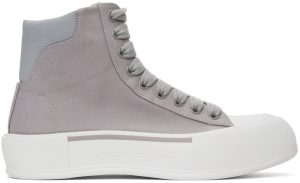 Alexander McQueen Grey Canvas Deck Plimsoll High Sneakers (667816W4MVH)