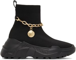 Versace Jeans Couture Black Knit Speedtrack High-Top Sneakers (E72VA3SC1EZS035)