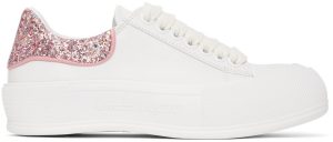 Alexander McQueen White & Pink Deck Lace-Up Plimsoll Sneakers (676686WIABJ)