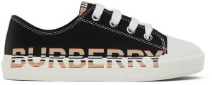 Burberry Kids Black Gabardine Icon Stripe Logo Sneakers (8040981)