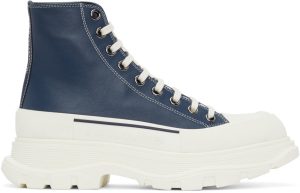 Alexander McQueen Navy Leather Tread Slick High Sneakers (627206WIAM2)