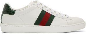 Gucci White & Green Croc Ace Sneakers (387993 A3830)