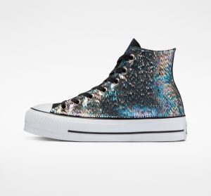 Converse Chuck Taylor All Star Lift Platform Iridescent Leer Met Schubben Met Regenboogeffect