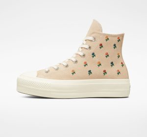 Converse Chuck Taylor All Star Lift Platform Embroidered Roses Farro/egret/midnight Clover