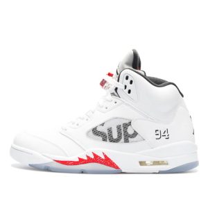 Supreme x Air Jordan 5 Retro ‘White’ White/Fire Red-Black (824371-101)