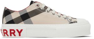 Burberry Beige Cotton Check Sneakers (8052565)