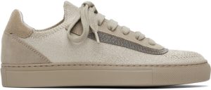 Brunello Cucinelli Taupe Glitter Sneakers (MZ34G2137)