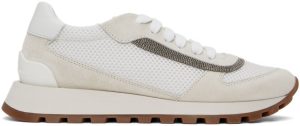 Brunello Cucinelli White & Grey Suede Monili Sneakers (MZSFG2142)
