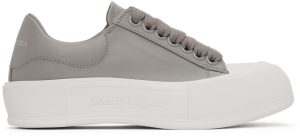 Alexander McQueen Black & White Leather Deck Plimsoll Sneakers (667245WIAB6)