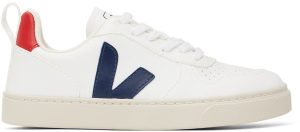 VEJA Kids White & Navy V-10 Lace-up Sneakers (CX0712570C)