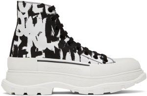 Alexander McQueen Black & White Graffiti Tread Slick Sneakers (705667W4TG4)