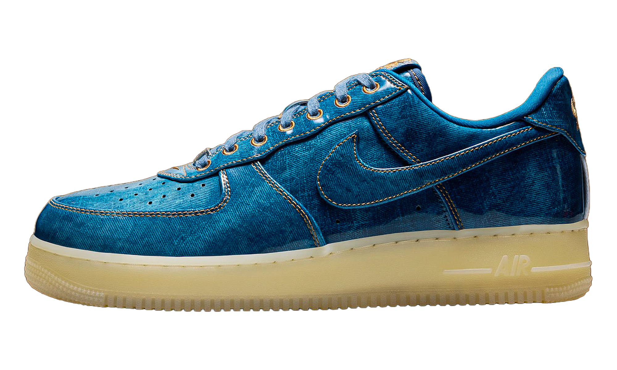 Nike Air Force 1 &ldquo;Patent Denim&rdquo;: mat en glans in blauw