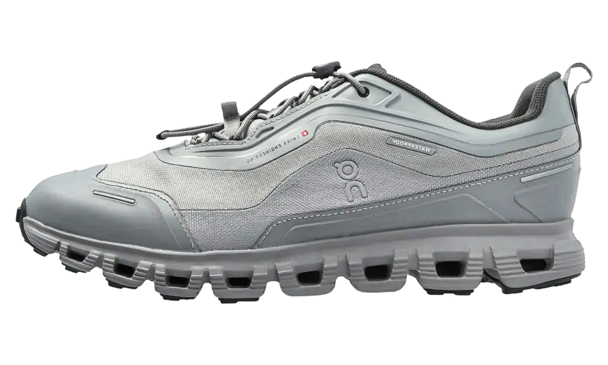 On Cloud 6 Geo Waterproof “Alloy”: droge voeten, strak grijs