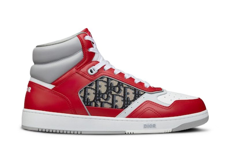 Dior B27 High Red Gray and White Smooth Calfskin with Beige and Black Dior Oblique Jacquard (3SH133ZIR_H360)