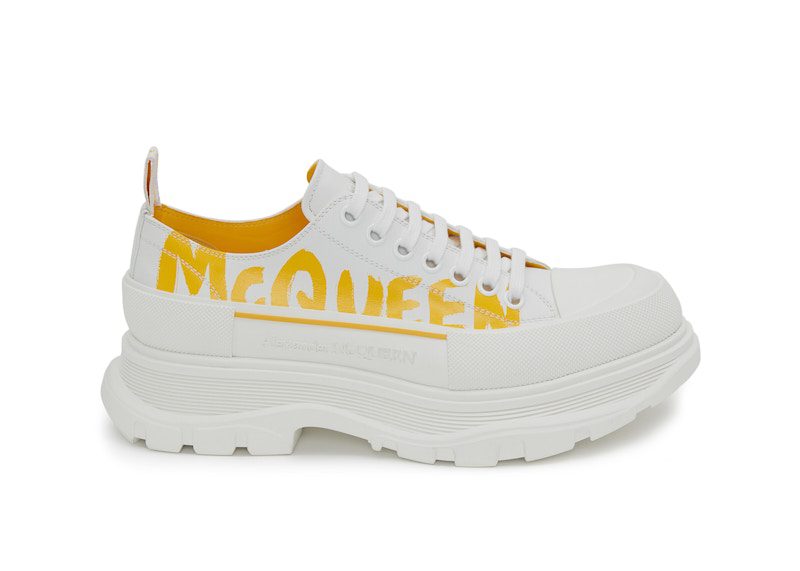Alexander McQueen Tread Slick Low Lace Up Graffiti White Yellow Pop (711108WIAT69429)