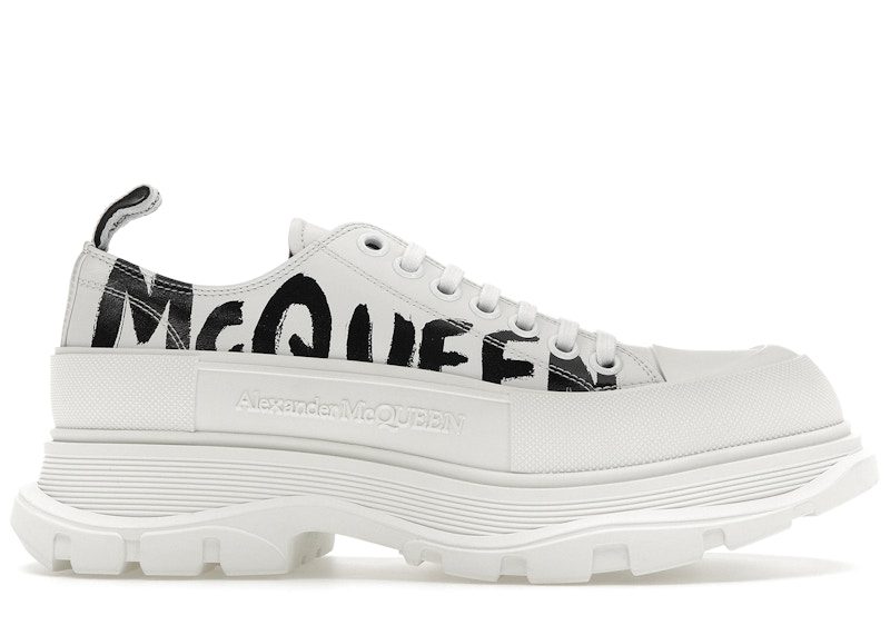 Alexander McQueen Tread Slick Low Lace Up Leather Graffiti White Black White (682423WIABD9488)