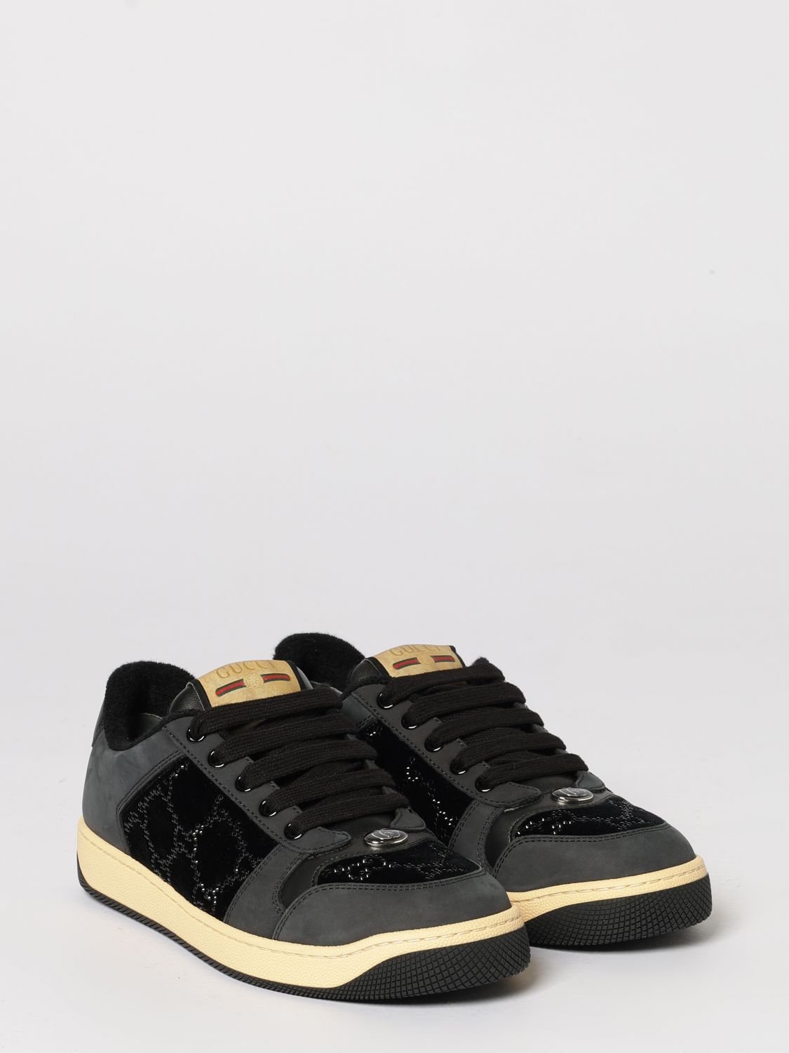 Gucci Screener Sneakers in Leather and Velvet with GG Rhinestone Monogram Blue (853276FAFFM1078)