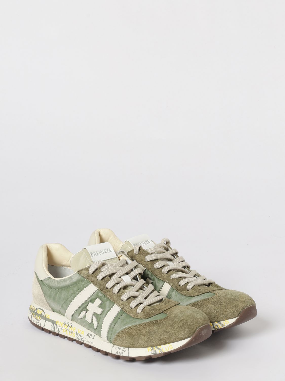 Premiata Lucy Sneakers in Suede and Used Nylon Green (LUCY7256N)
