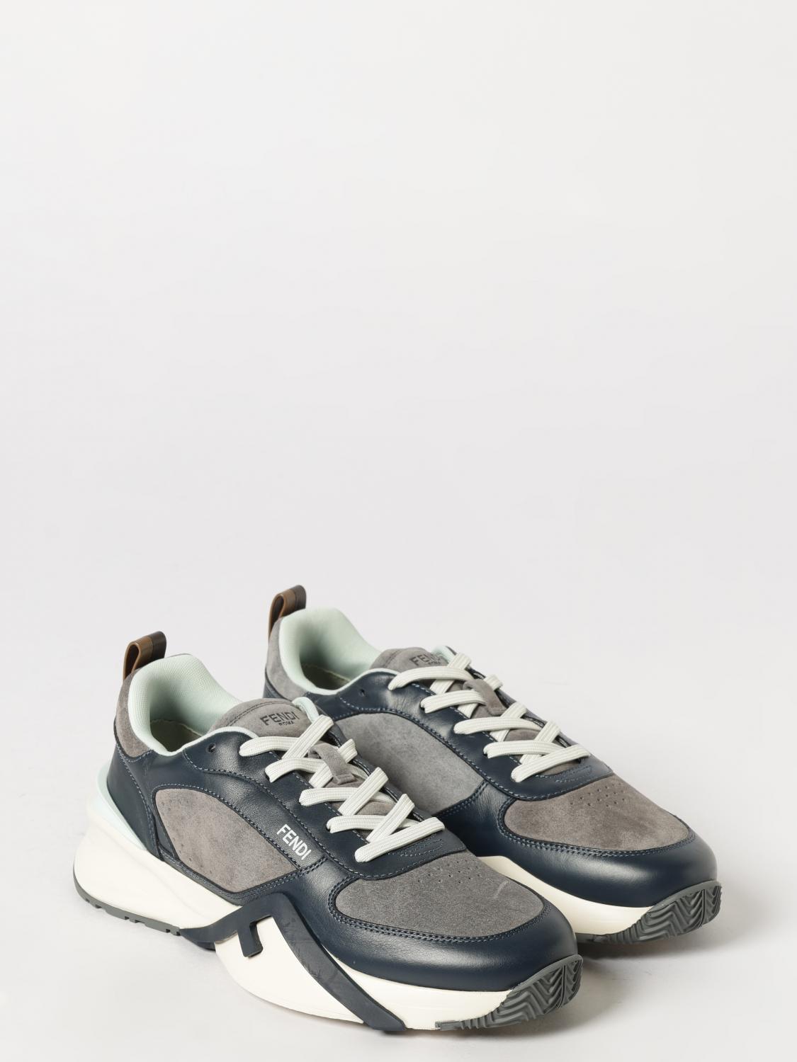 Fendi Flow Low-Top Sneakers in Suede and Smooth Calf Leather Blue (7E1925AY1WF1WPE)