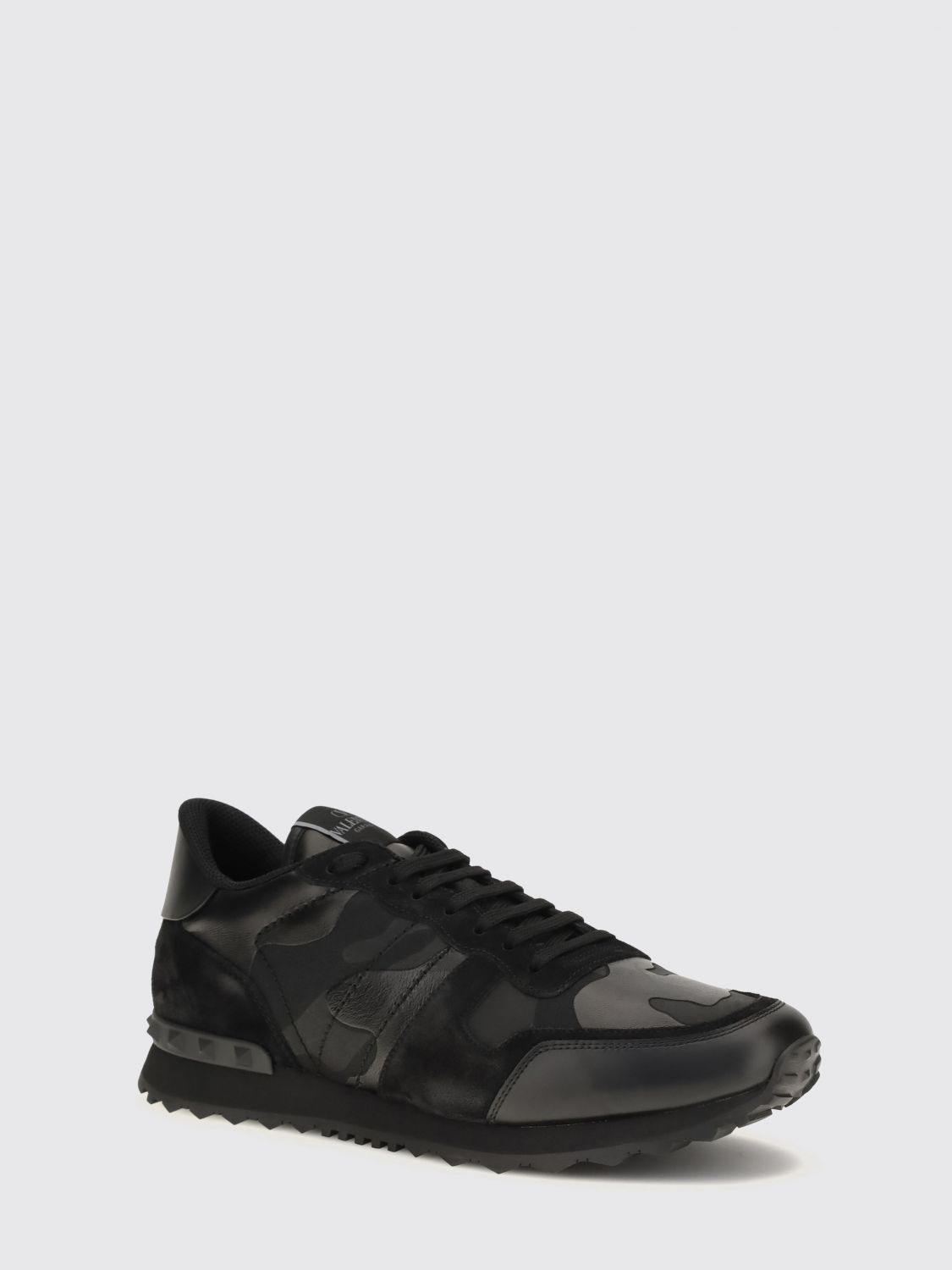 Valentino garavani Rockrunner Camouflage Leather and Suede Sneakers Black (S0723NSD0NO)