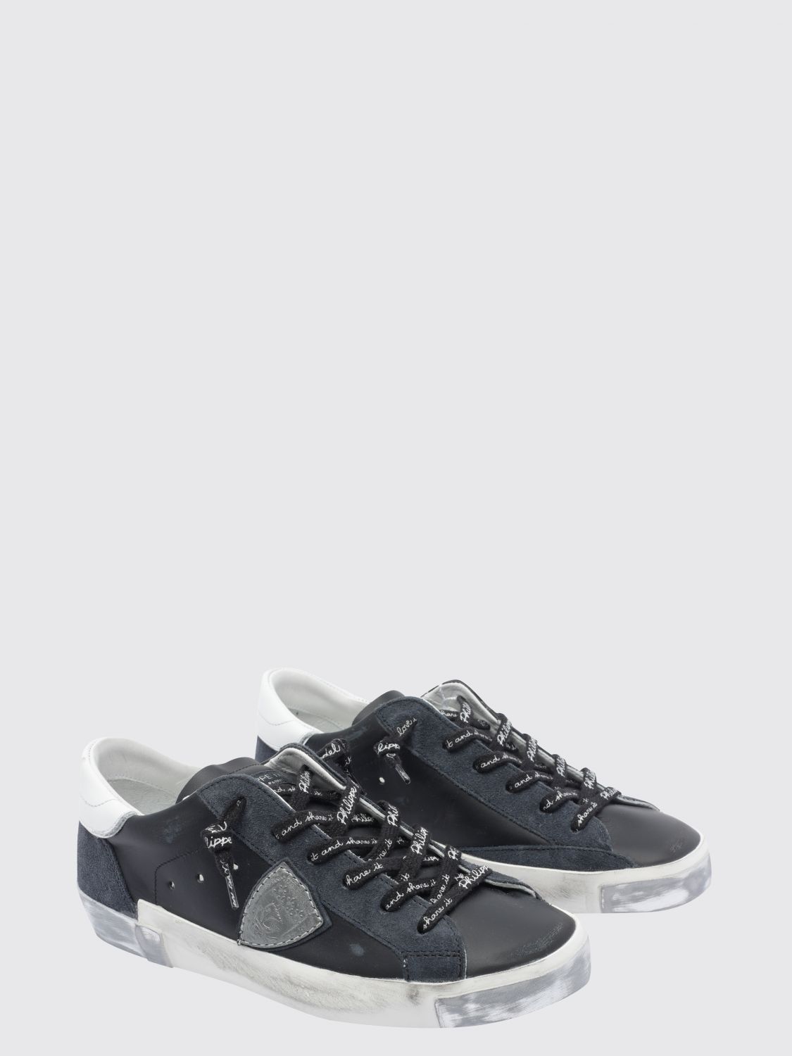 Philippe Model Prsx Bicolour Low-Top Calfskin Trainers with Shield Logo Black (PRLDMA01)