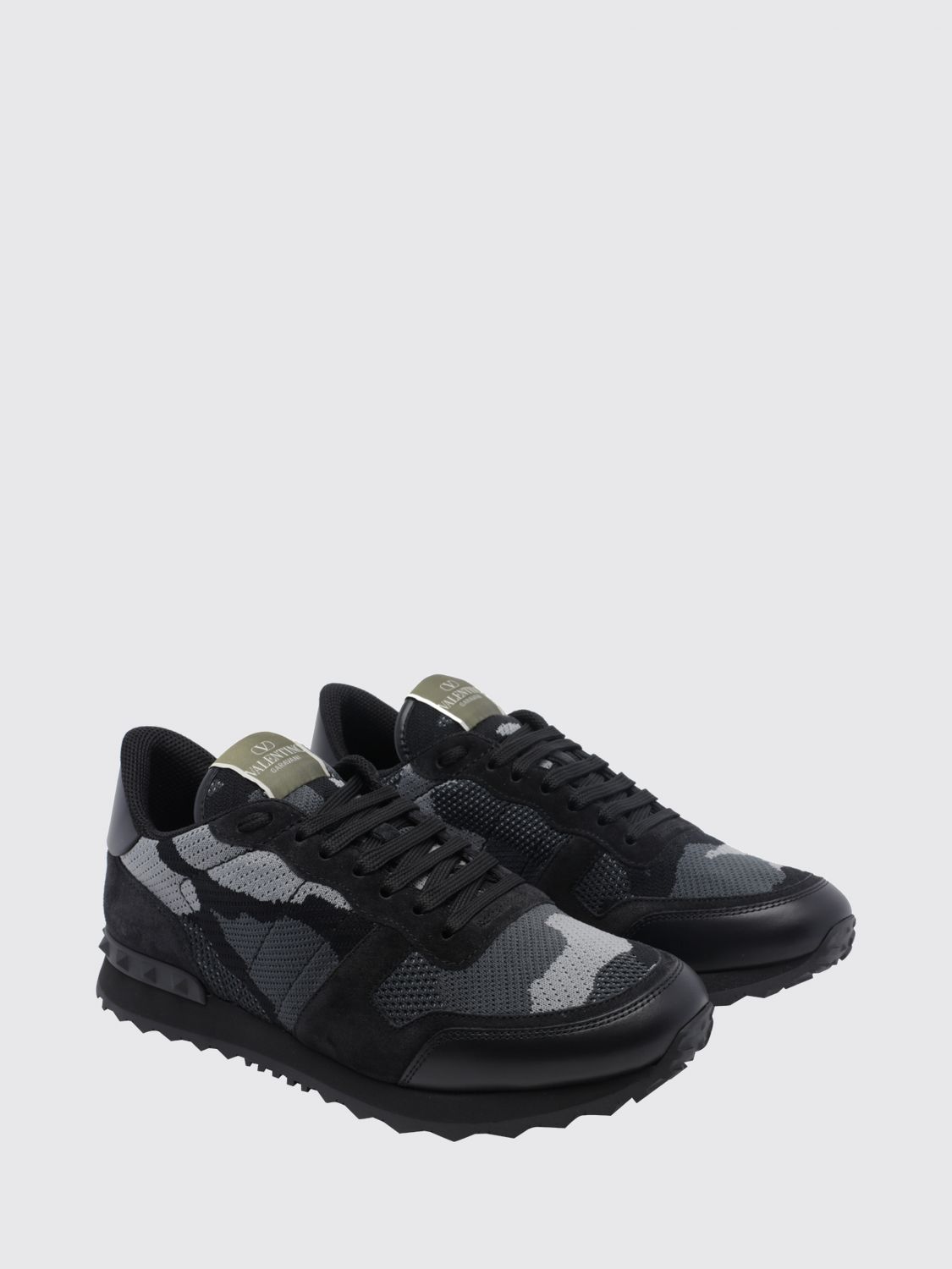 Valentino garavani Rockrunner Camouflage Leather and Mesh Sneakers Black (S0723QRK52V)