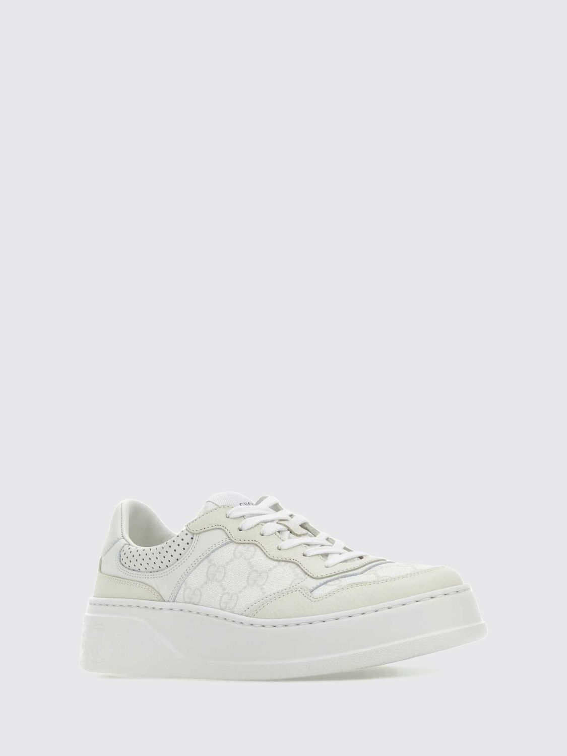 Gucci Low-Top Sneakers in Leather and GG Supreme Fabric with Platform Sole White (700775AACV29048)