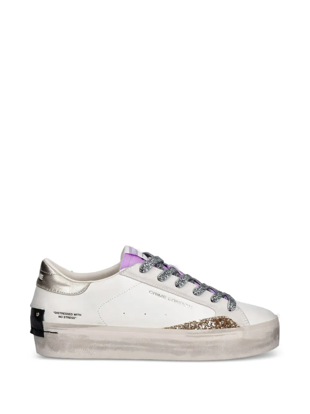 Crime London Distressed Platform Sneakers mit Glitzer-Detail – Weiß (29055PP810)